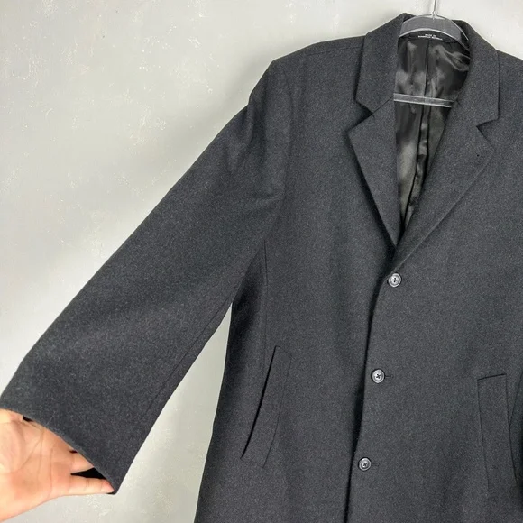 London Fog men's size 42L wool blend long coat dark gray lined - Picture 4 of 16